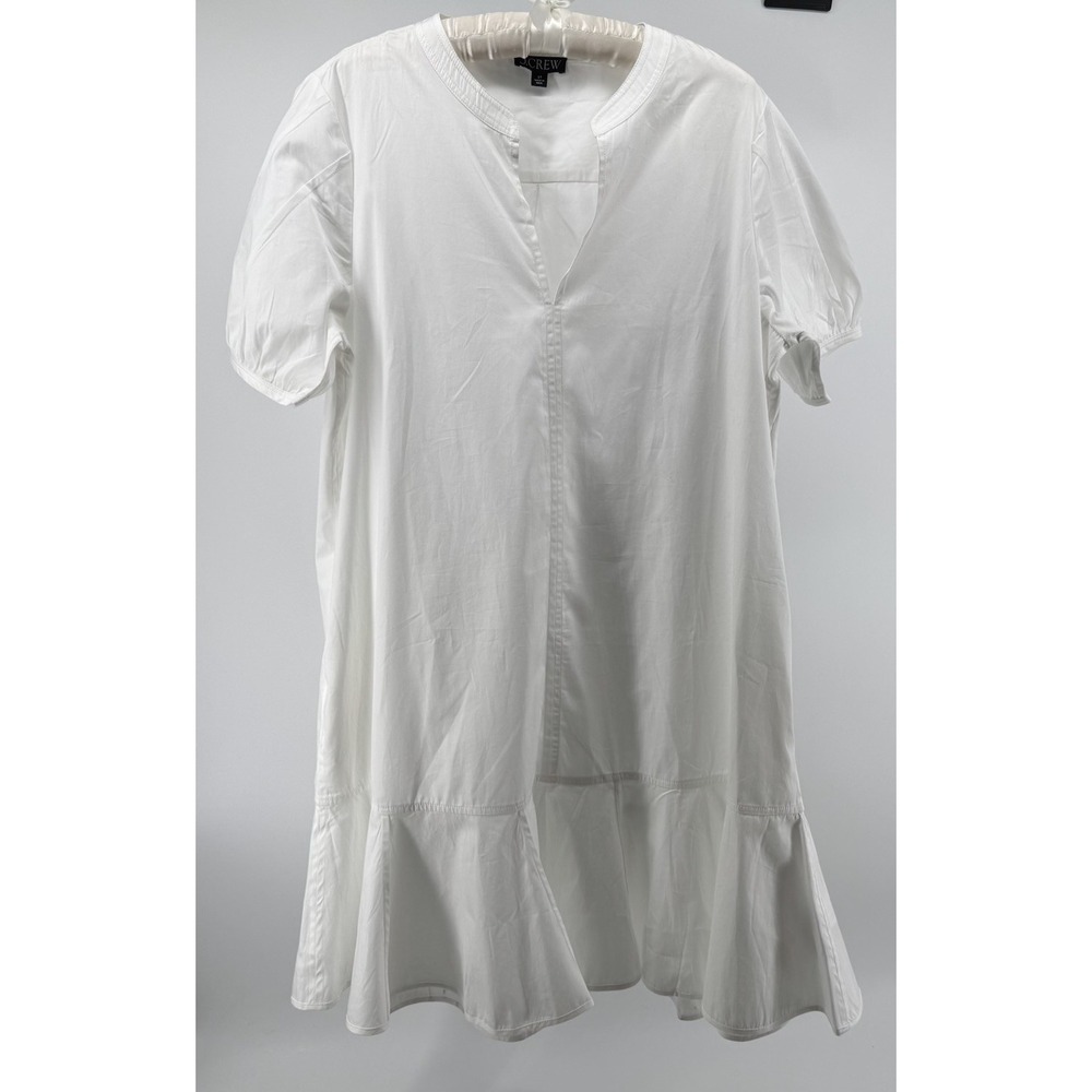 J. Crew White Midi Dress LT Cotton Short Sleeve Flowy Casual Minimalist Resort